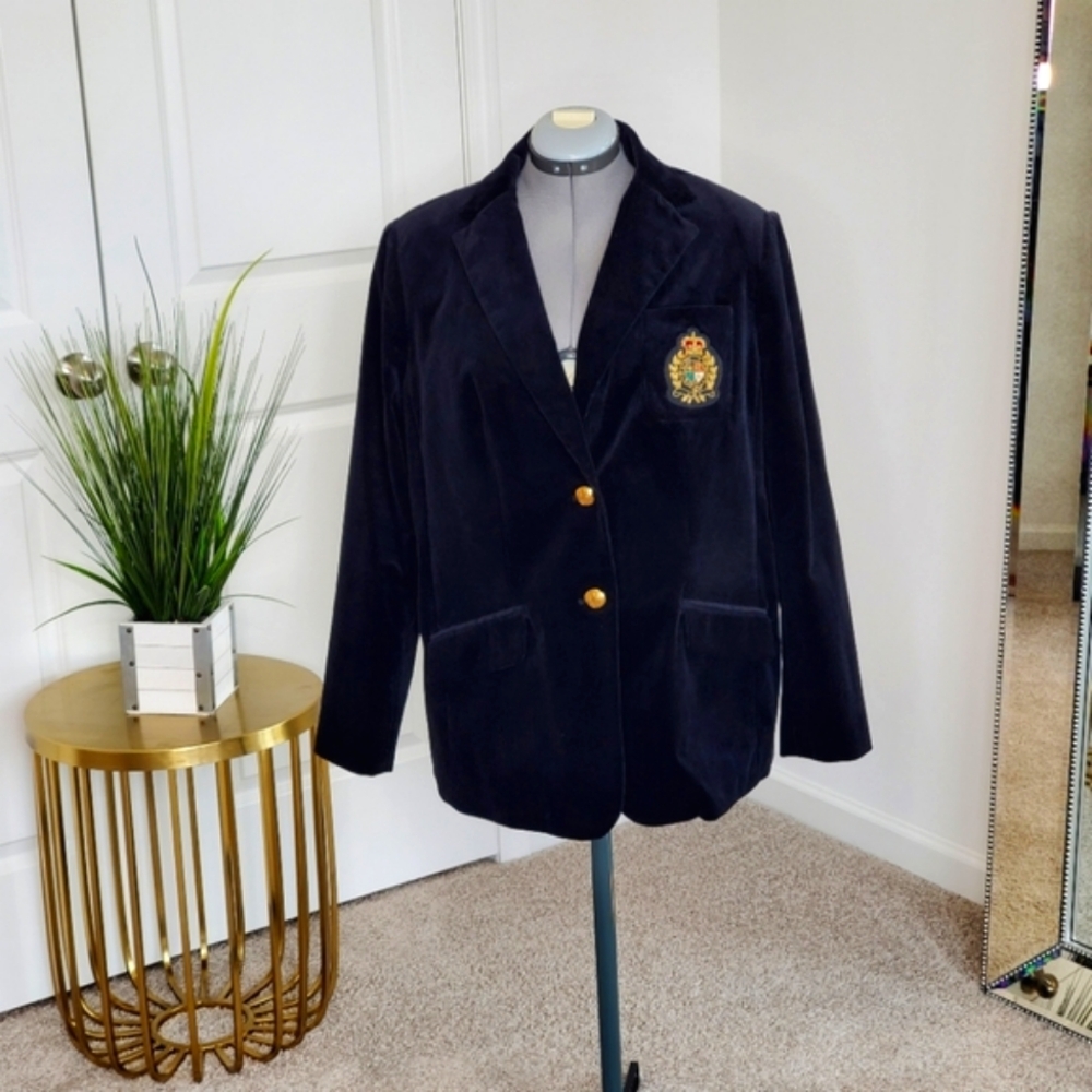 Lauren by Ralph Lauren Logo Crest Corduroy Blazer 14W Black